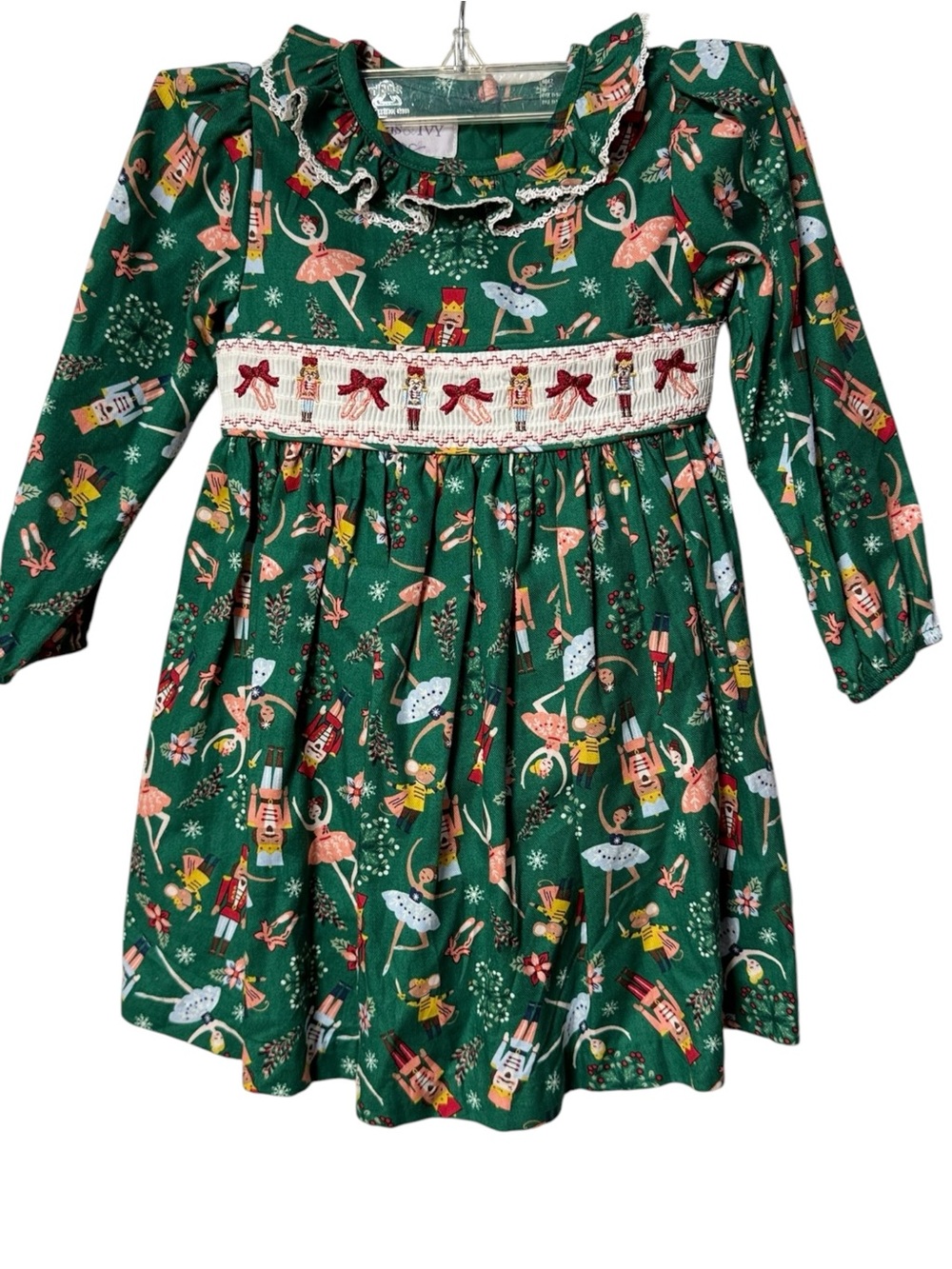 NWT Iris & Ivy Girls Green Nutcracker Ballerina Smocked Dress 24M